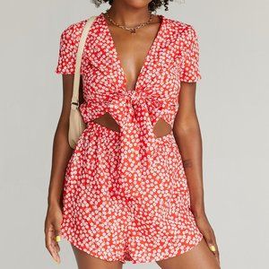 Princess Polly Virgo Tie Front Romper Red Playsuit